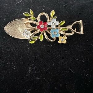 Vintage Floral Garden Brooch Multicolor Enamel Rhinestones Pin
